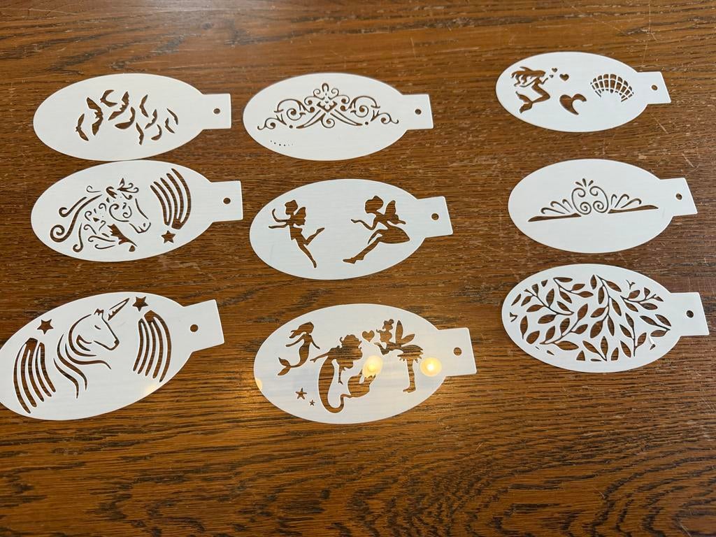 Schmink / Glittertattoo Sjablonen (9 stuks), Fantasie, Nieuw, Ophalen of Verzenden, Kunststof