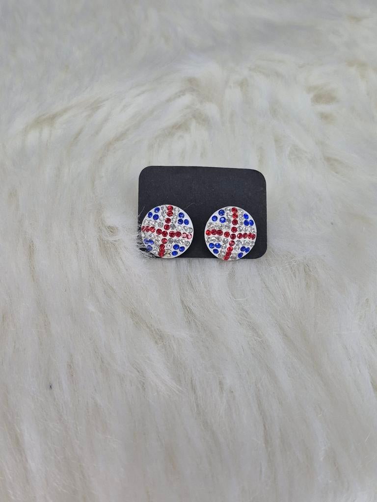Oorbellen met strass in rood, wit en blauw, Ophalen of Verzenden