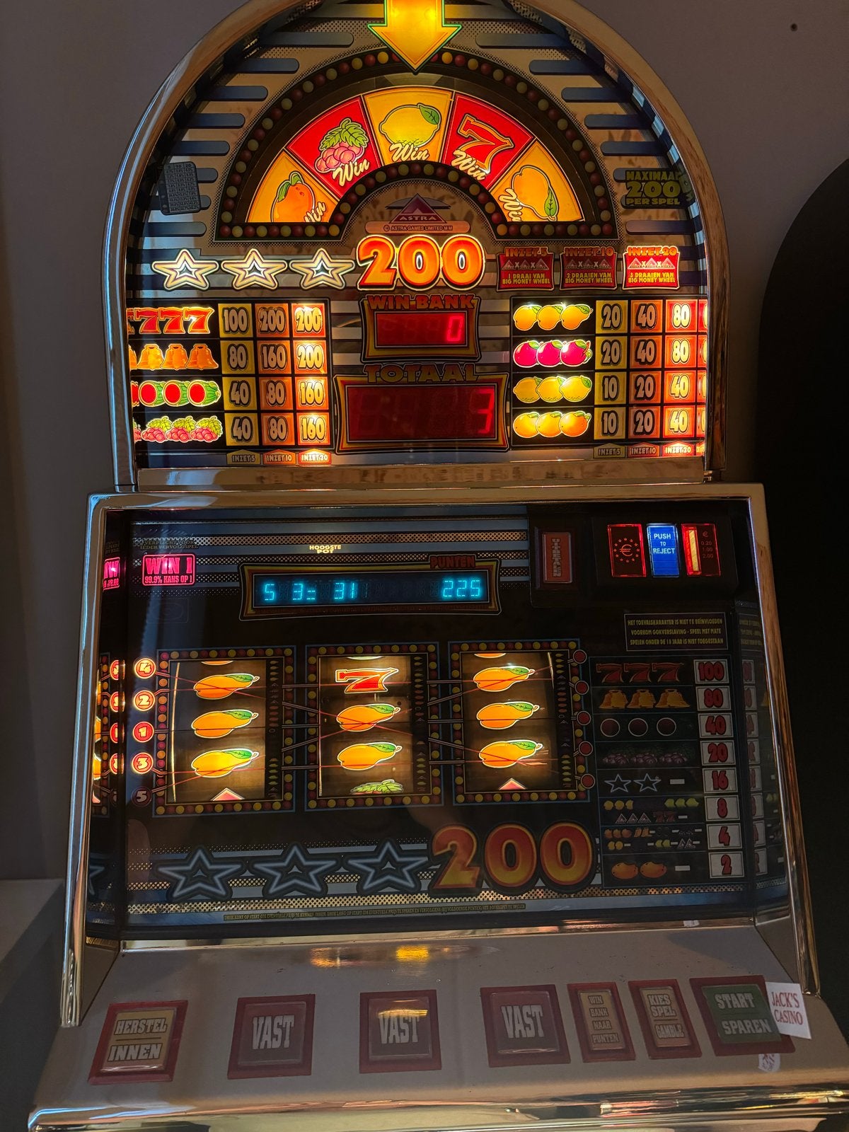 Astra Big Money Game Gokkast - Klassieke Fruitautomaat, Euro, Ophalen, Gebruikt, Met sleutels