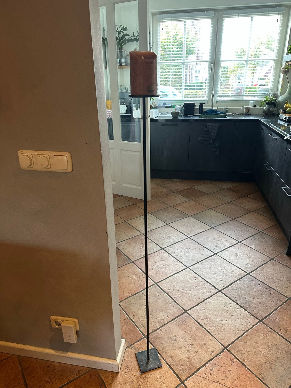 PTMD Kandelaar met LED kaars - 140 cm hoog, Ophalen, Gebruikt, Bruin, Metaal