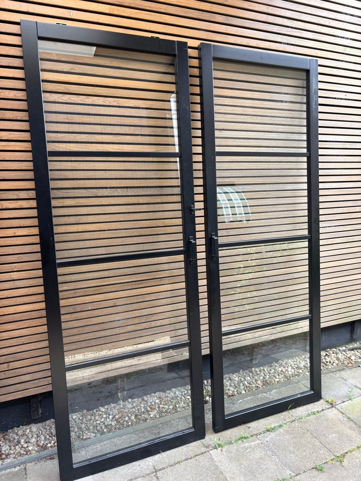 Set van 2 zwarte houten binnendeuren met glas, Ophalen, 80 tot 100 cm, Binnendeur, Zo goed als nieuw