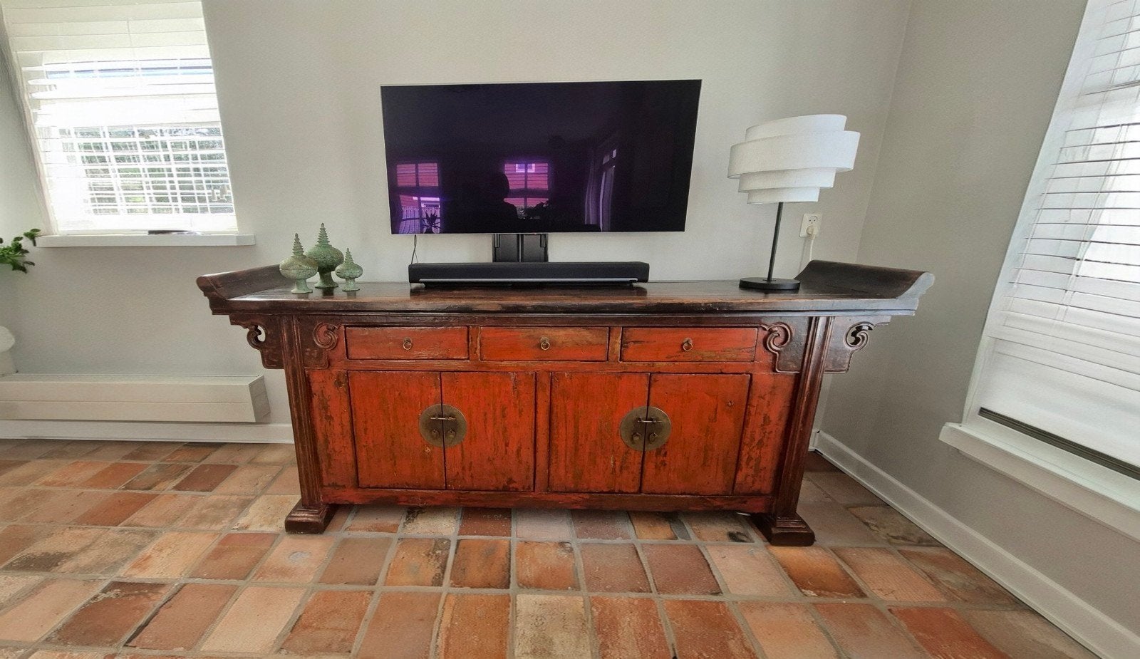 Antiek Chinees dressoir/sideboard, rood gelakt, Ophalen
