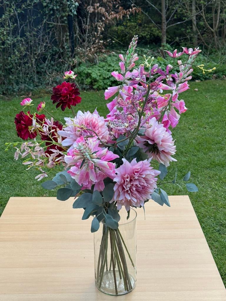 Prachtig groot zijden boeket - 100 cm hoog - roze/diep rood, Ophalen of Verzenden, 100 cm