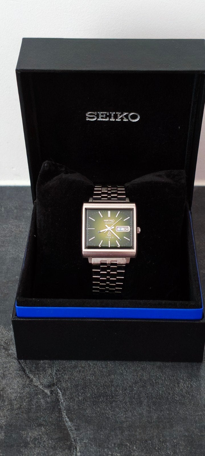 Vintage Seiko Type II Quartz (7546-5020) Groene Wijzerplaat, Sieraden, Tassen en Uiterlijk, Gebruikt, Staal, Polshorloge, Ophalen of Verzenden