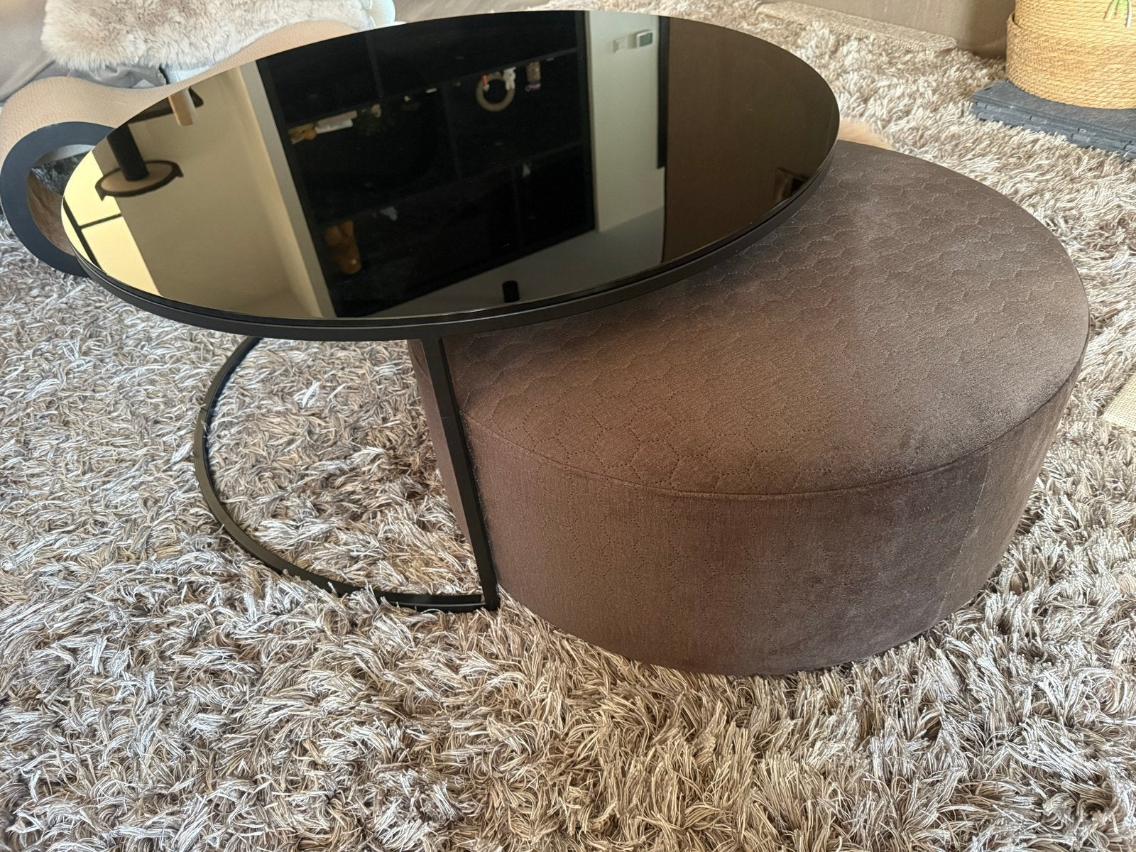 Goossen Salontafel Arendal met Poef - Modern en Stijlvol, Ophalen, Zwart, Zo goed als nieuw, Modern