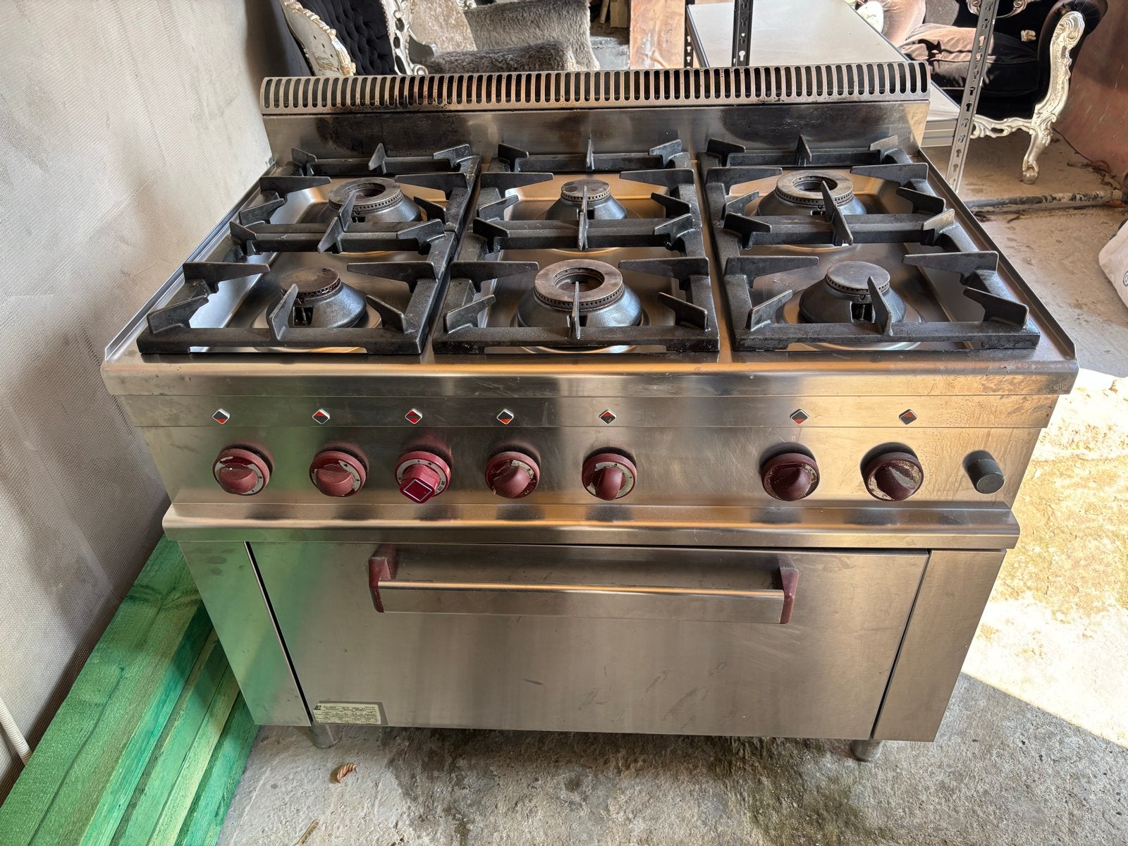 Professioneel 6-pits gasfornuis met oven, Witgoed en Apparatuur, Ophalen, Gebruikt, 60 cm of meer, Gas