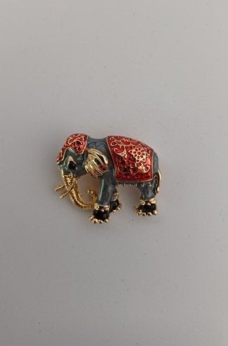 Goudkleurige broche olifantje grijs met rood, Ophalen of Verzenden, Nieuw, Rood, Overige materialen