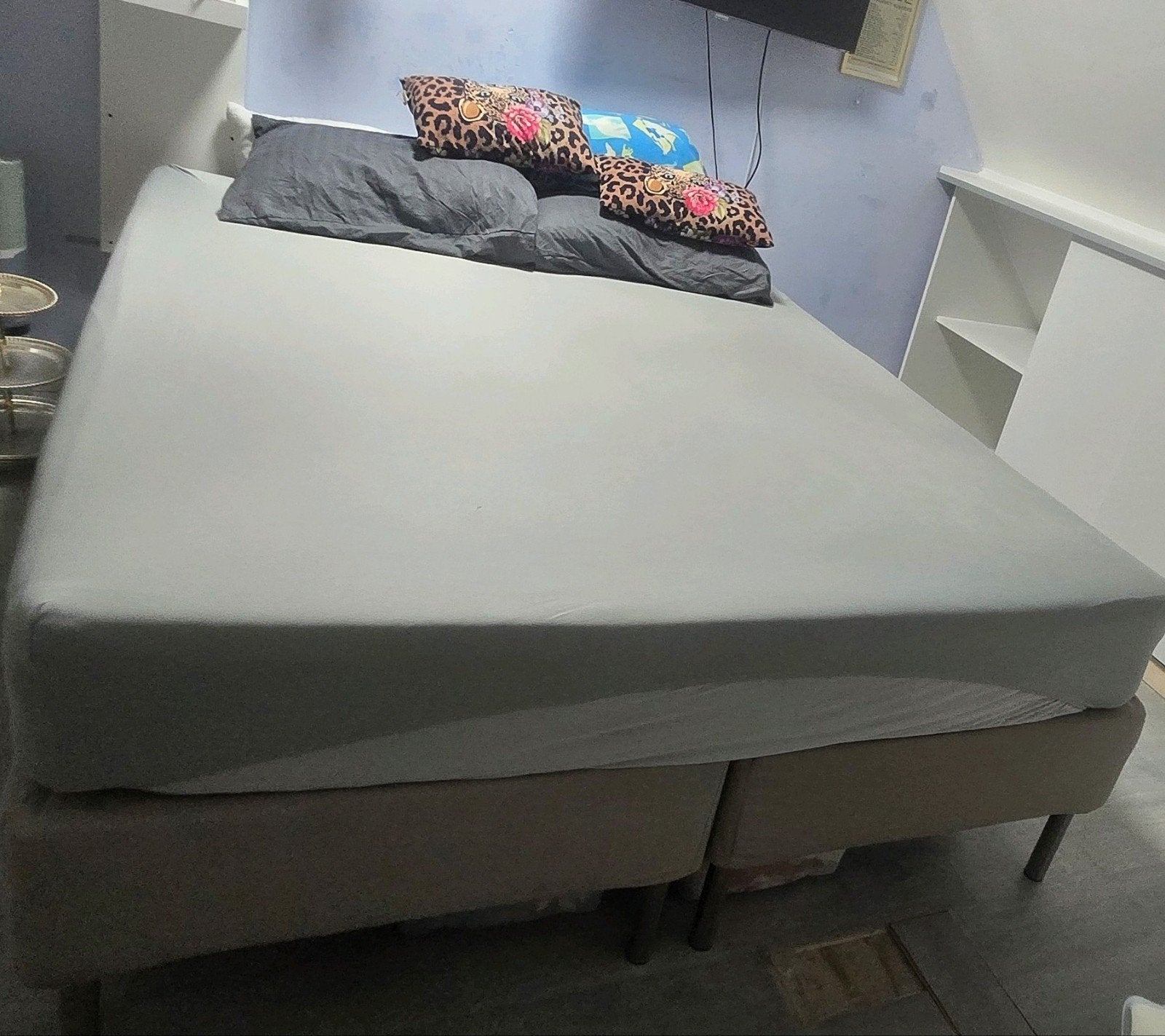 IKEA Espevär Boxspring 160x200 met Bjorli poten, Ophalen, Gebruikt, Beige, Tweepersoons