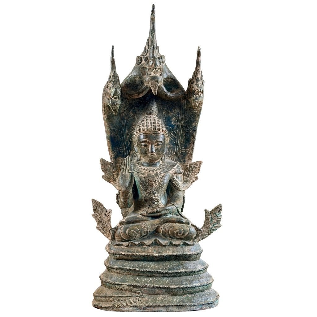 Bronzen Mucalinda Naga Boeddha – 97 cm, Ophalen, Bruin, 97 cm, Overige herkomsten