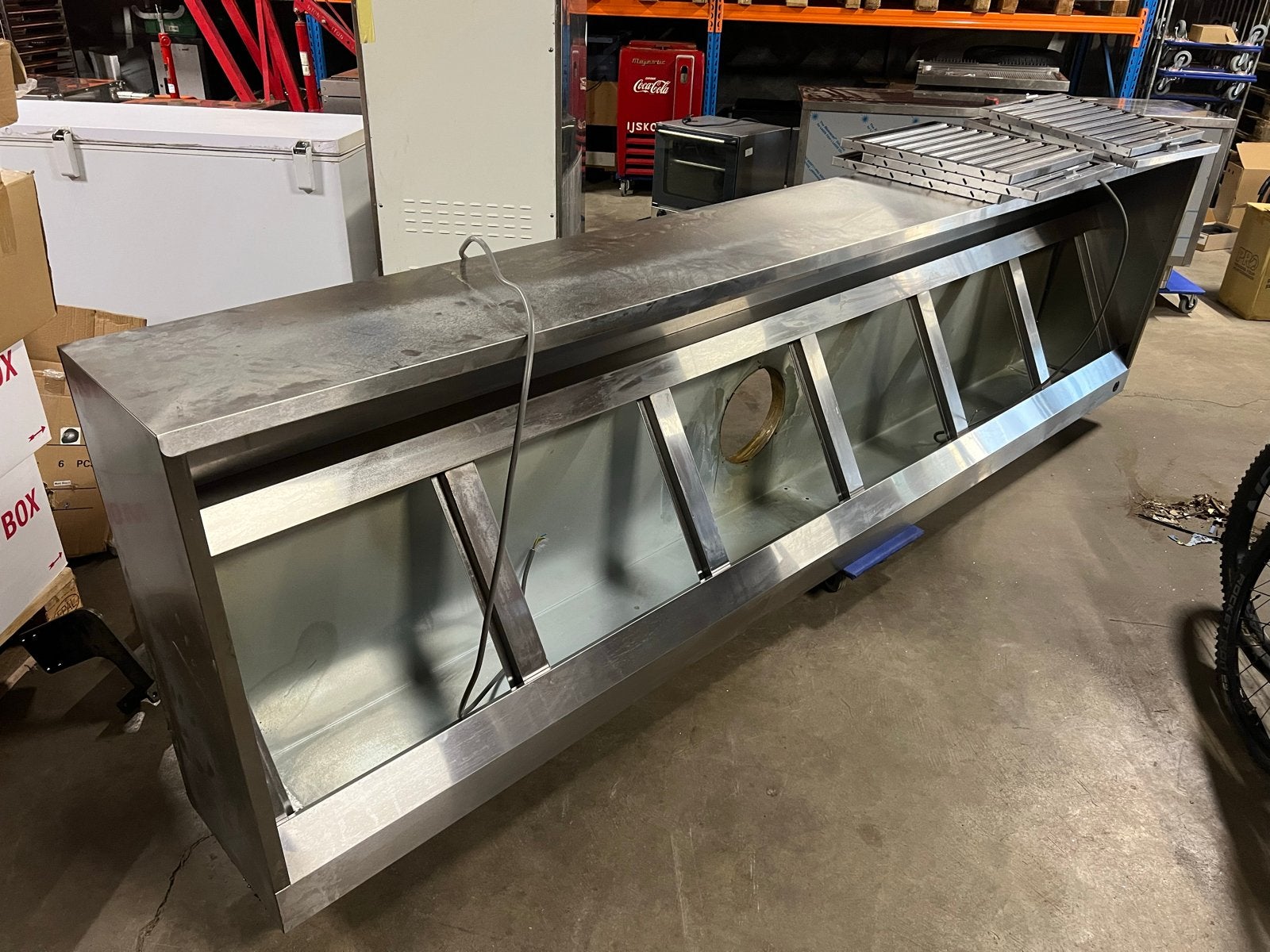 RVS Afzuigkap 350x95x40cm met lamellen, Witgoed en Apparatuur, Afzuigkappen, Ophalen, Gebruikt, Vrijstaand, Overige typen