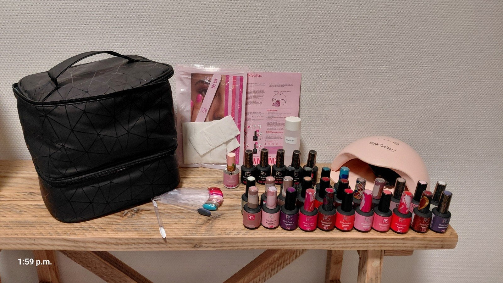 PinkGellac  met UV-lamp en veel kleuren, Gebruikt, Overige kleuren, Ophalen of Verzenden, Handen en Nagels