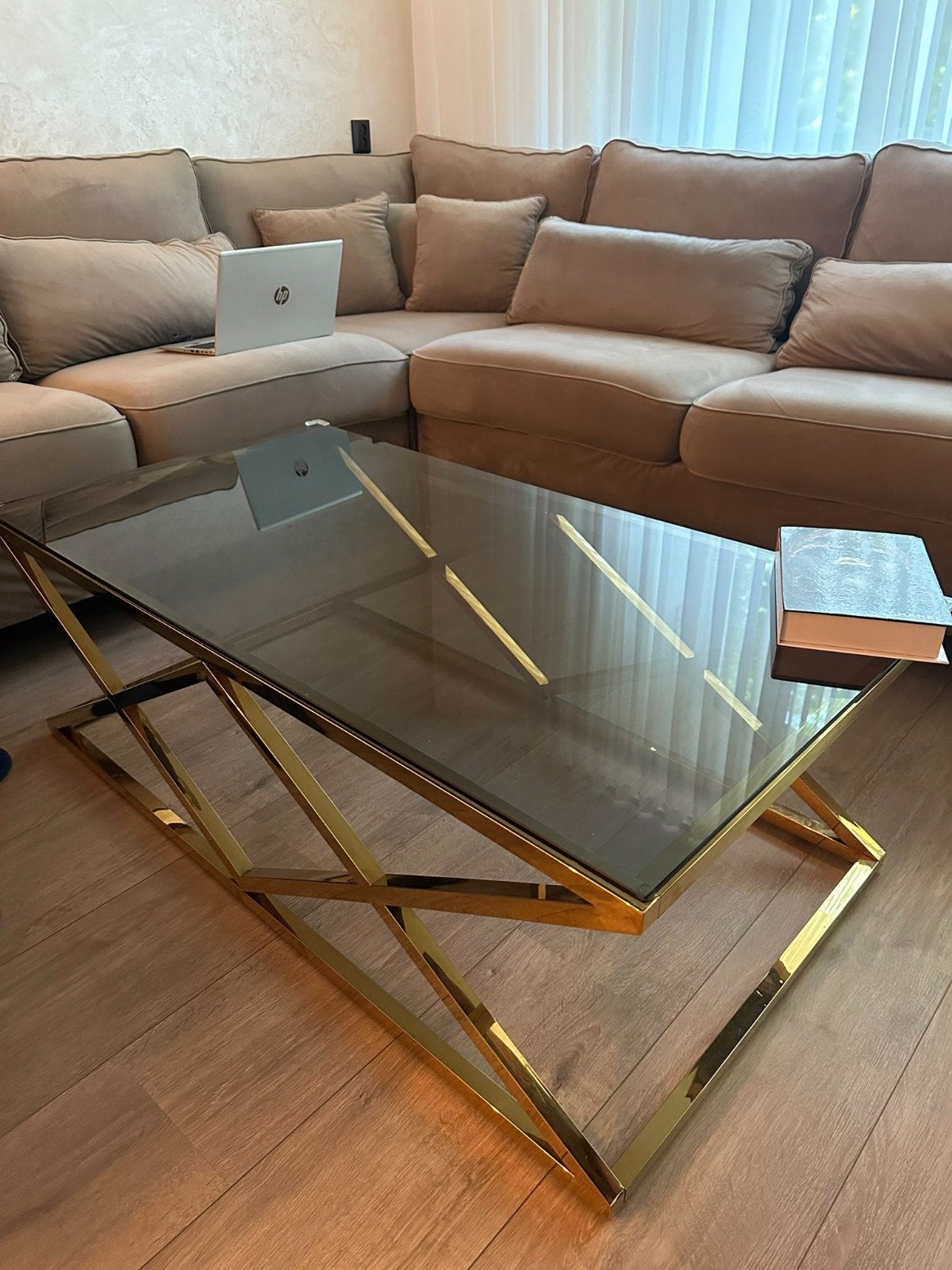 Luxe Eettafel, Eetstoelen & Salontafel - Goud/Glas, Huis en Inrichting, Ophalen, Zo goed als nieuw, Glas, Modern, Luxe, Glamour