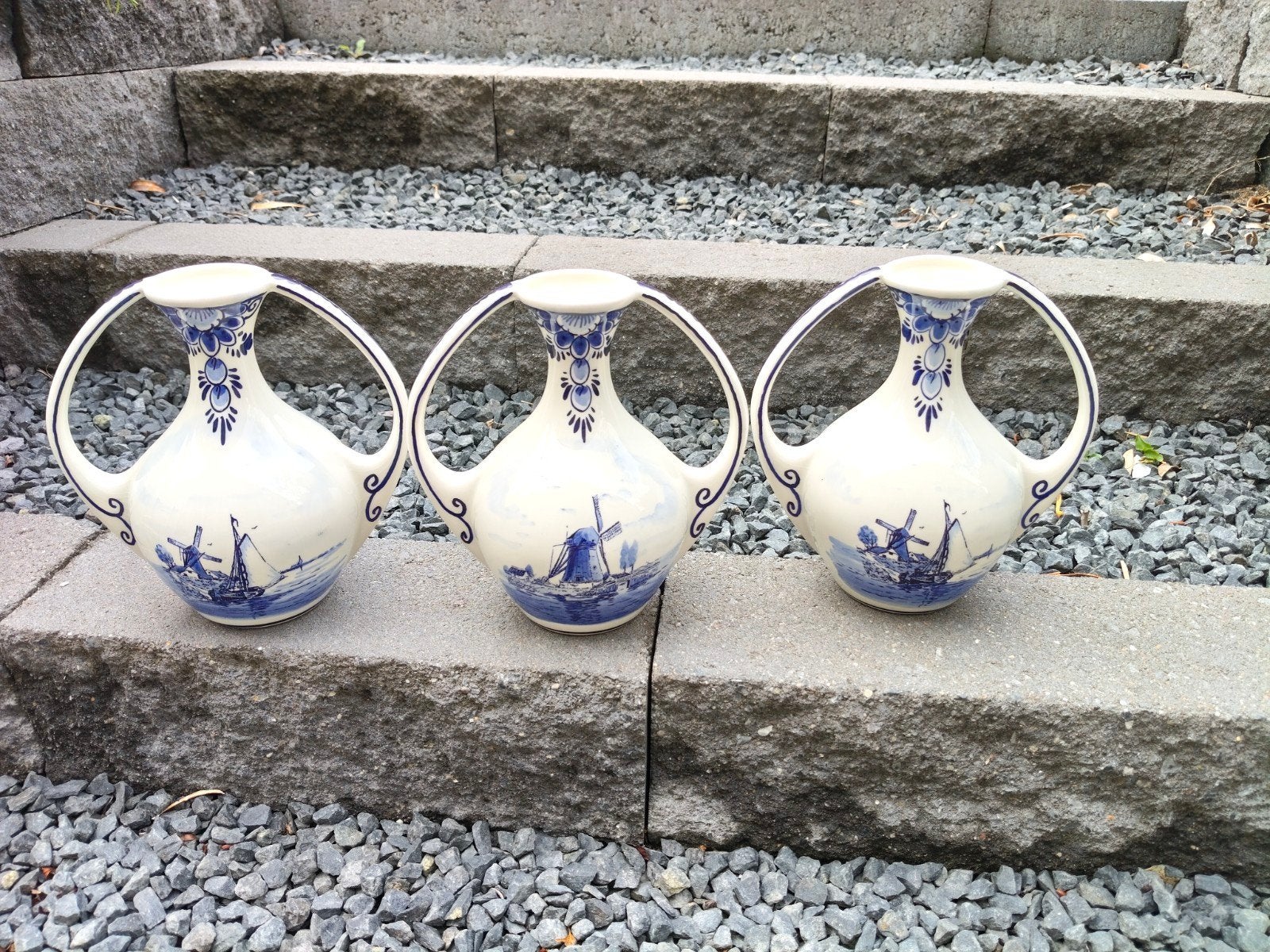 Delfts Blauw, Delfts blauw, 3 vaasjes, Lyondell Bayer, Antiek en Kunst, Ophalen of Verzenden