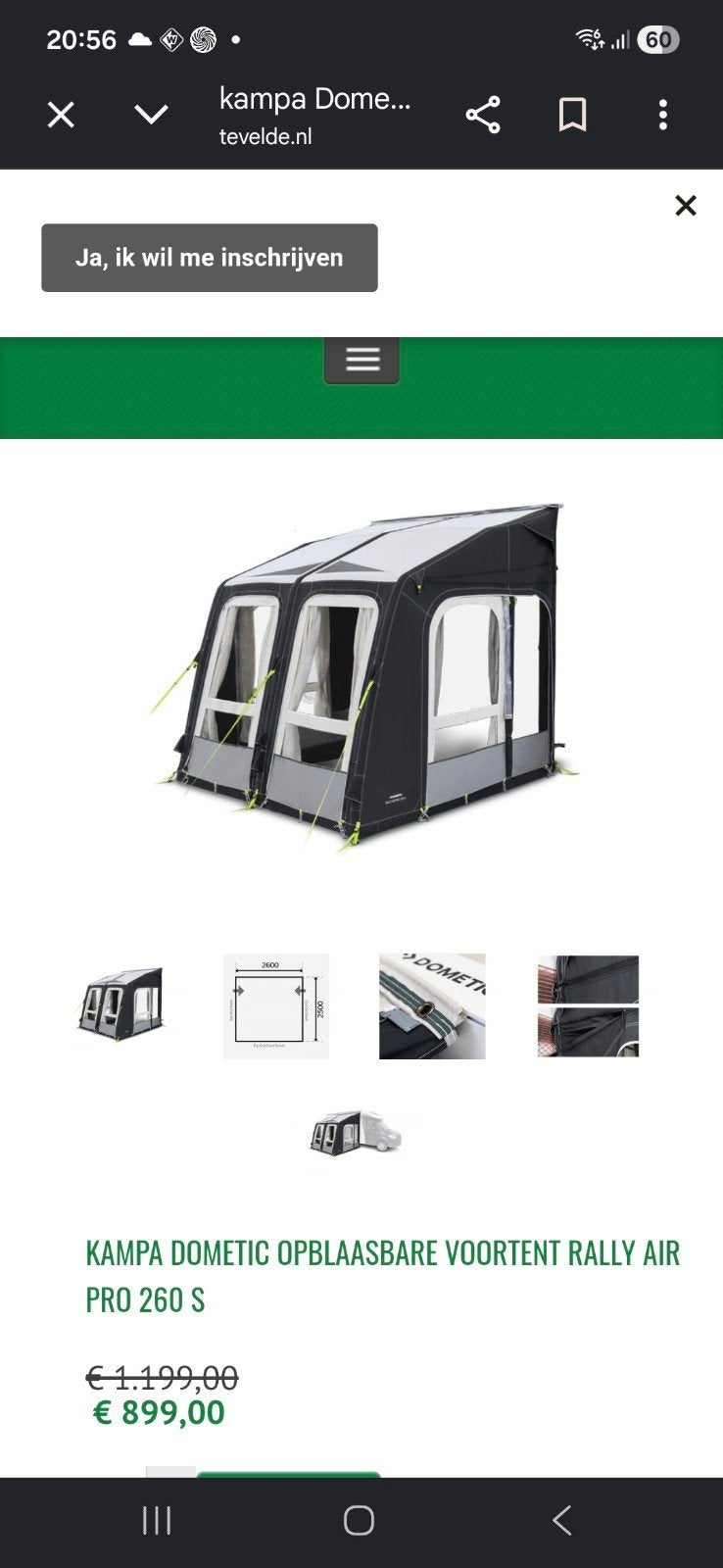 Kampa Rally Pro Air 260 Opblaasbare Voortent, Ophalen of Verzenden
