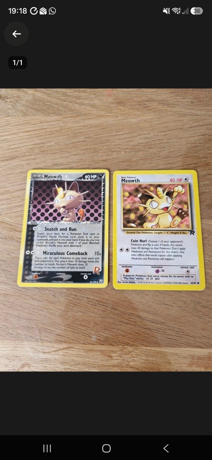 Pokémon Kaarten: Rocket's Meowth en Meowth (2 kaarten), Verzenden, Gebruikt, Meerdere kaarten