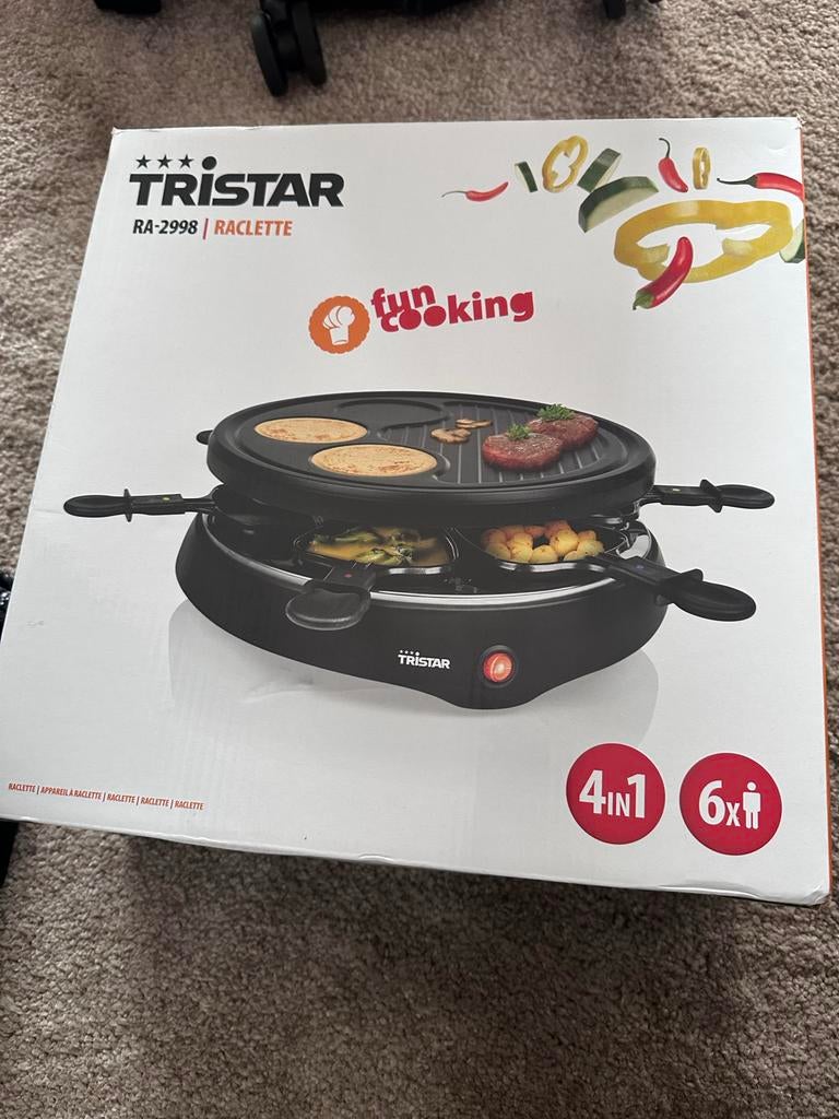 Tristar RA-2998 Raclette Grill - 4-in-1 voor 6 personen, Ophalen, Nieuw, 4 t/m 7 personen
