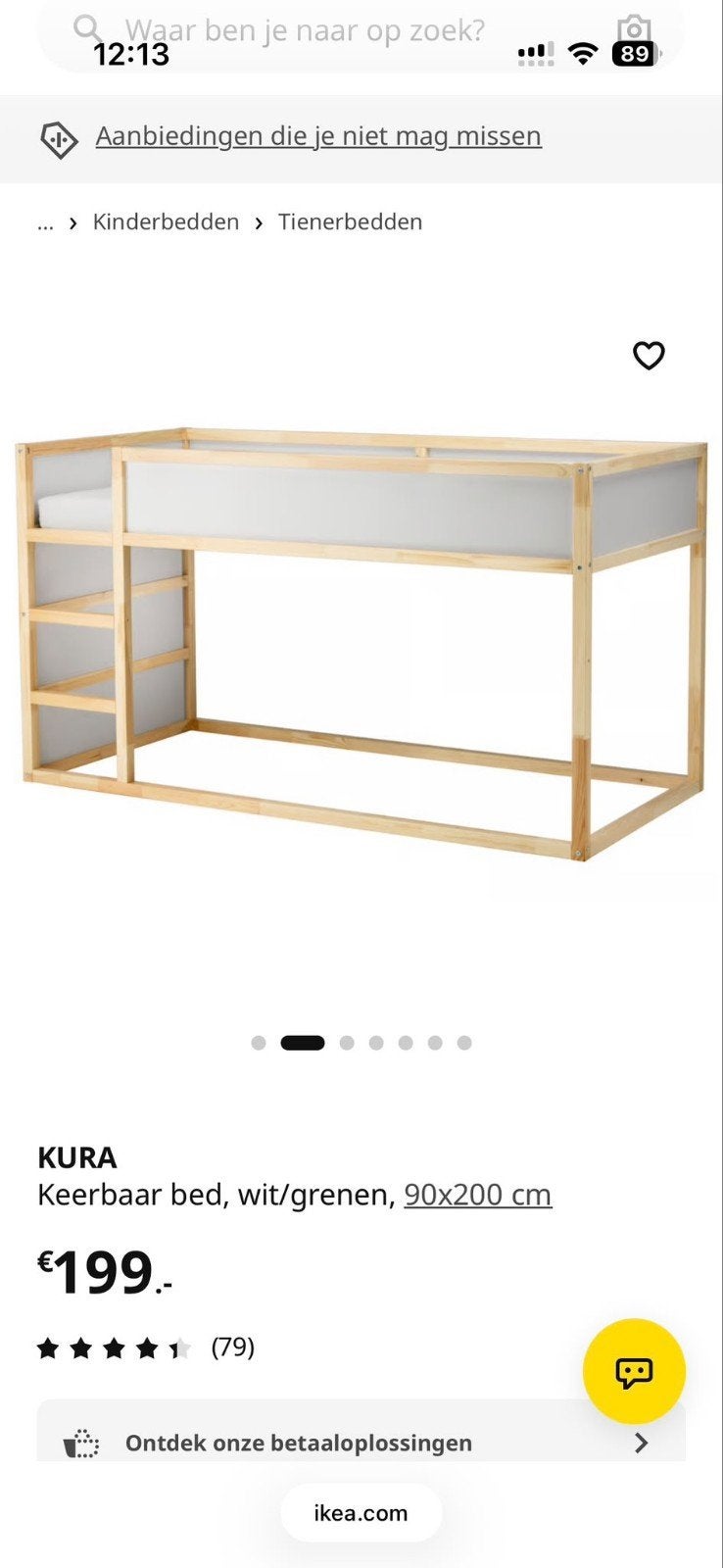 IKEA KURA omkeerbaar bed met tent (90x200 cm), Kinderen en Baby's, Ophalen, 85 tot 100 cm, Zo goed als nieuw, Hoogslaper of Stapelbed