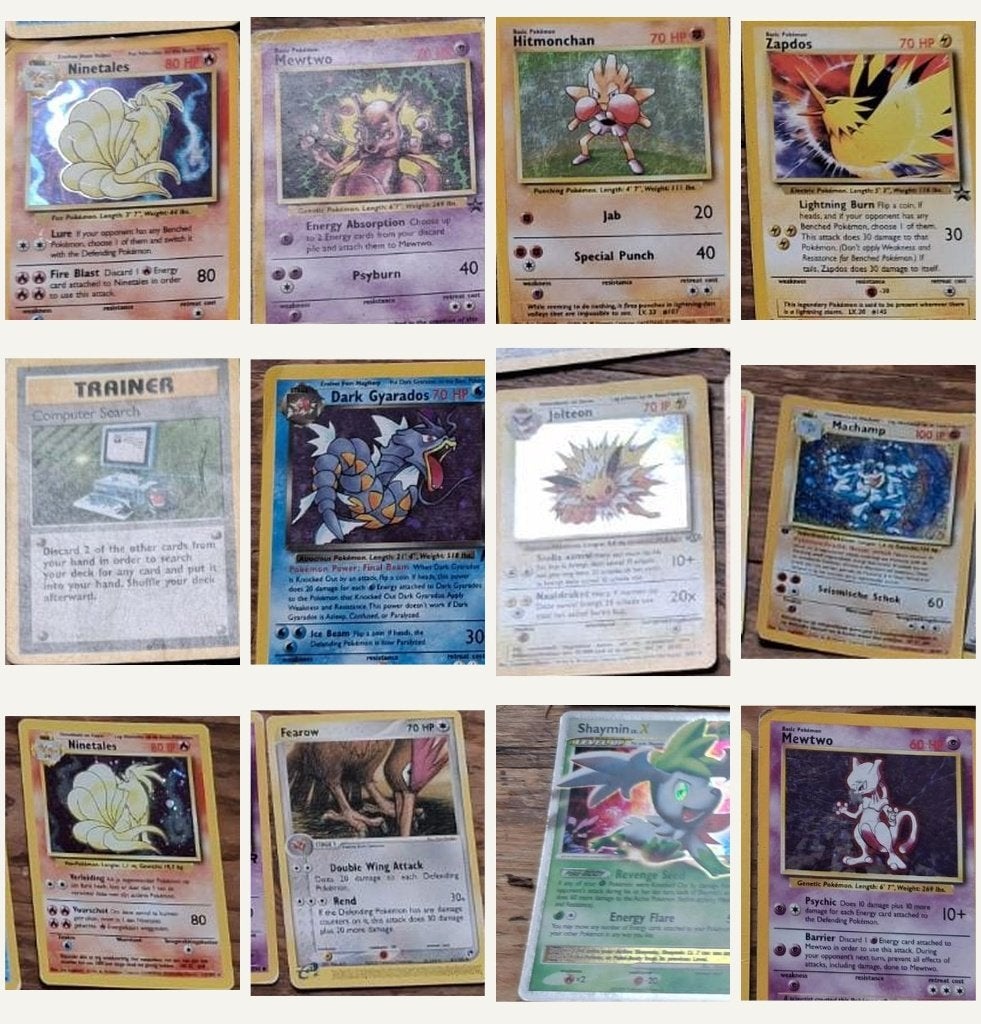 Pokemon holo lot 12 kaarten Base Set Jungle Team Rocket, Ophalen of Verzenden, Gebruikt, Meerdere kaarten