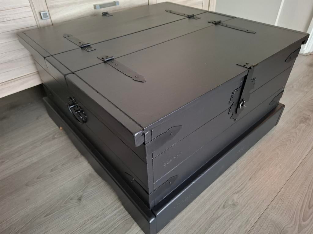 Mat Zwarte Salontafel/Hoektafel met Opbergruimte - Grenen, Ophalen, Gebruikt, 50 tot 100 cm, Vierkant