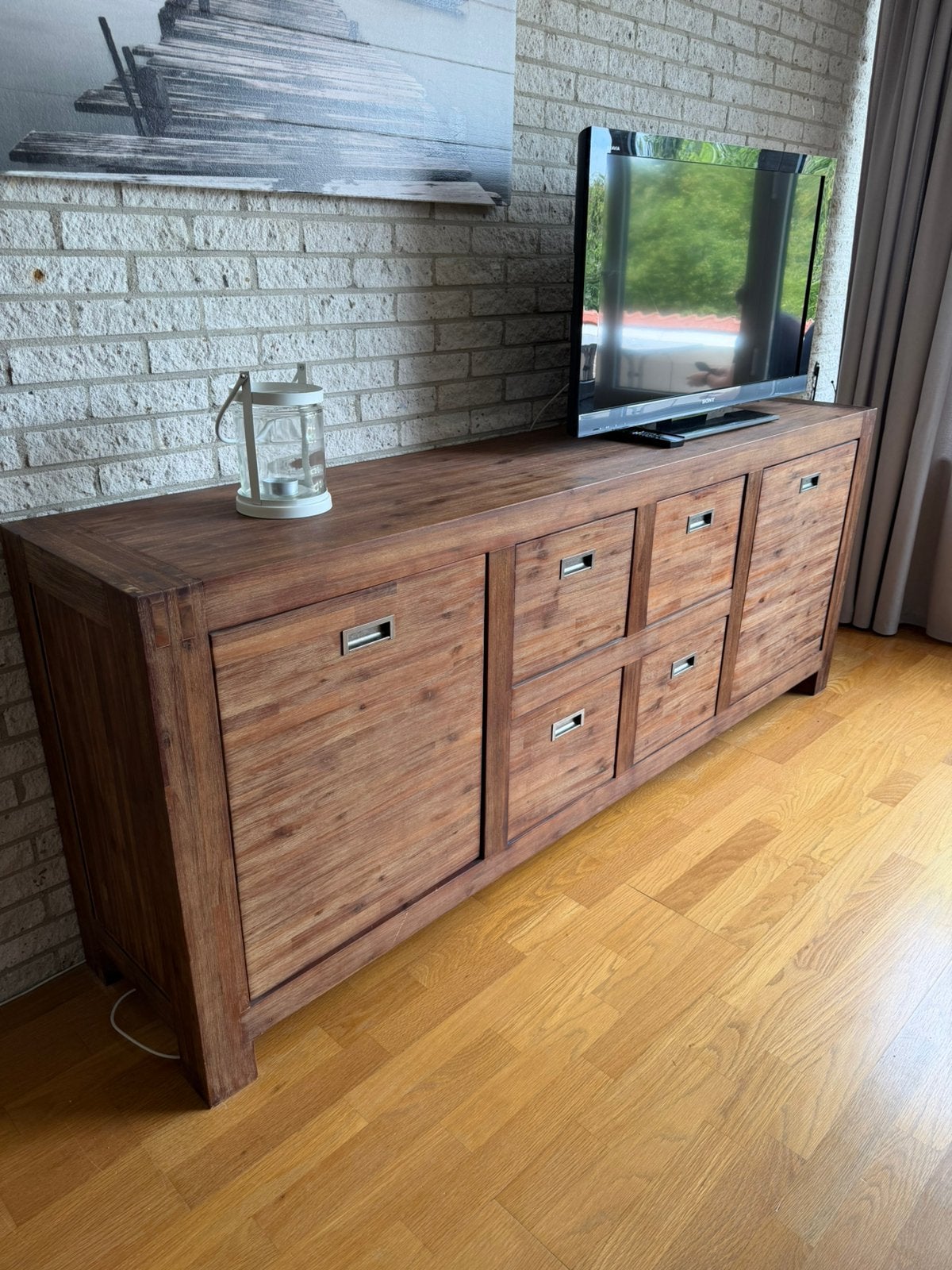 Mooi donker eiken dressoir/ tv meubel, Ophalen, Zo goed als nieuw, 25 tot 50 cm