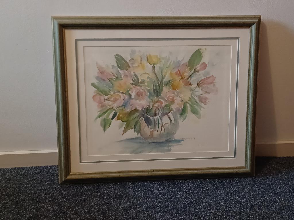 Schilderij / Aquarel met bloemen, Ophalen, Zo goed als nieuw, Schilderij, Minder dan 50 cm