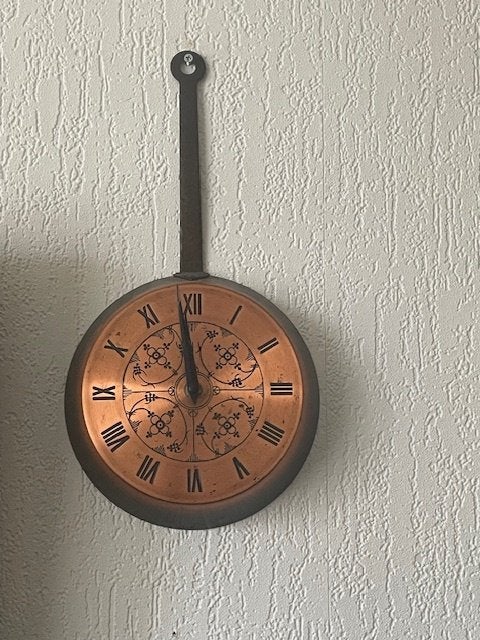 Vintage Koperen Koekepan WandKlok jaren70, Ophalen of Verzenden, Gebruikt, Wandklok