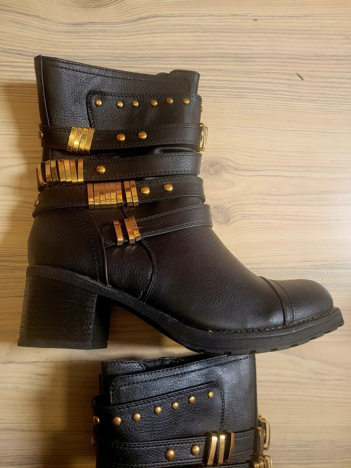 Zwarte enkellaarzen met gouden gespen - Maat 37, H&M, Zwart, Lage of Enkellaarzen, Nieuw