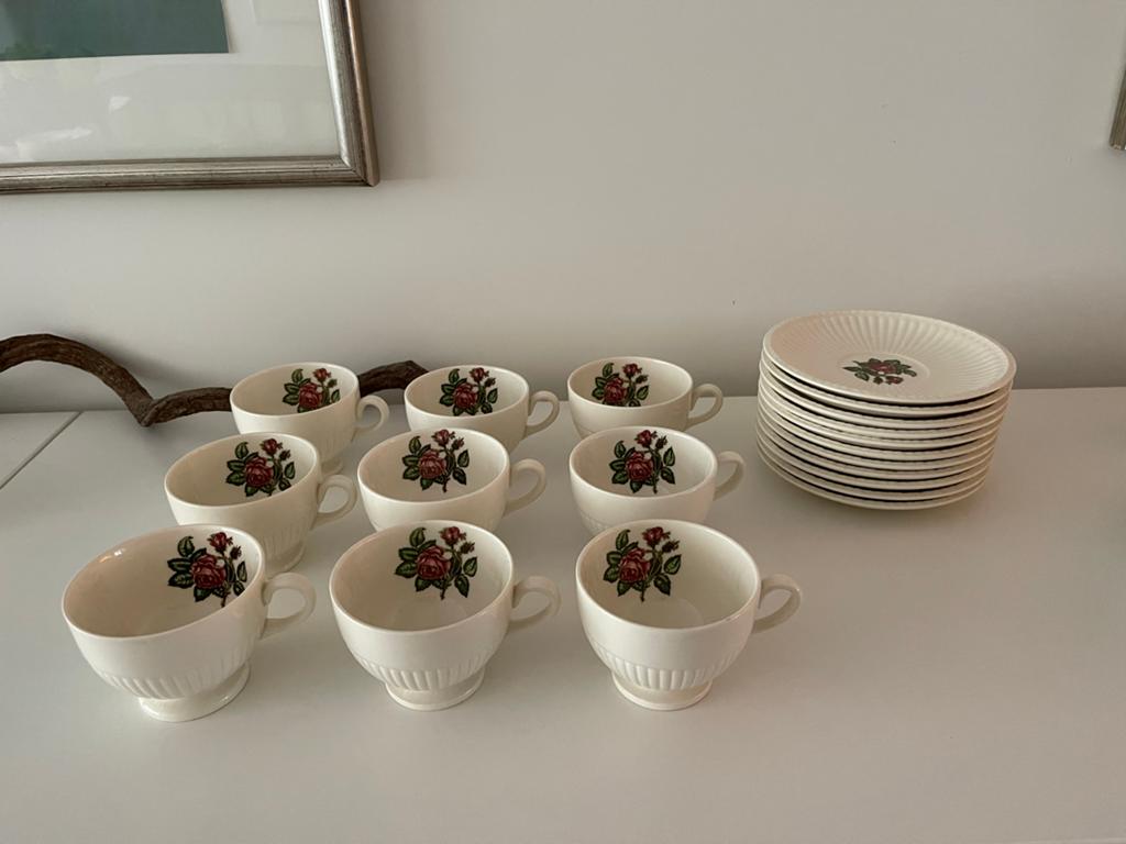 Wedgwood Moss Rose servies: kopjes, schotels en asbak, Ophalen of Verzenden