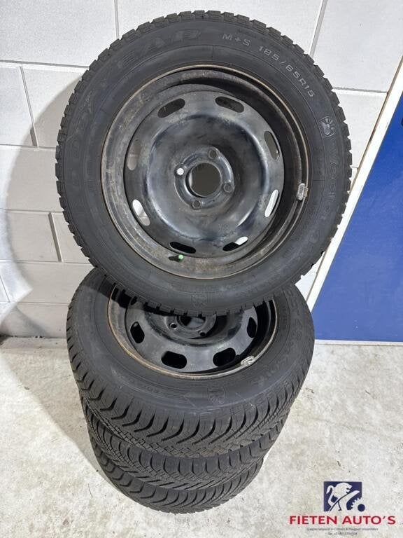 Set All Season banden op stalen velgen Peugeot 207, Gebruikt, 15 inch, Banden en Velgen