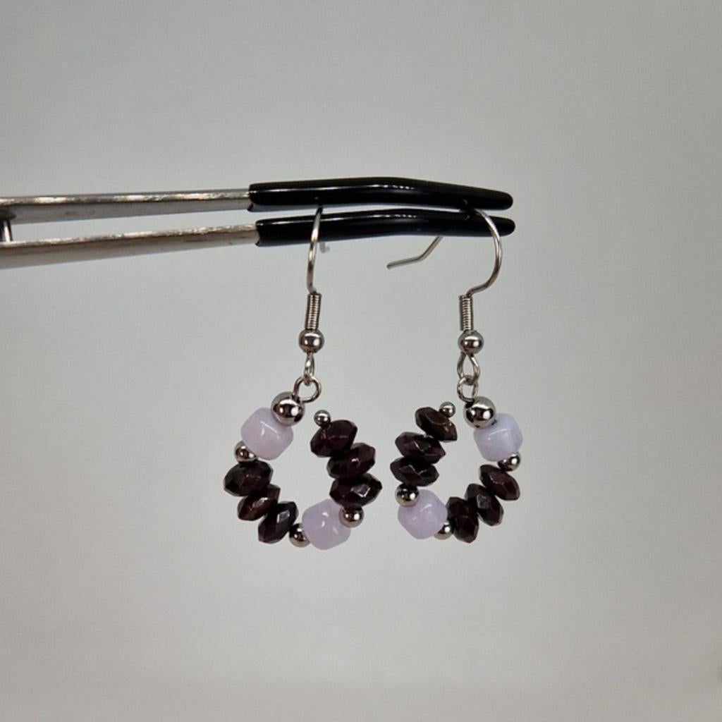 Elegante Oorbellen met Jade & Granaat - RVS, Overige materialen, Hangers, Wit, Nieuw