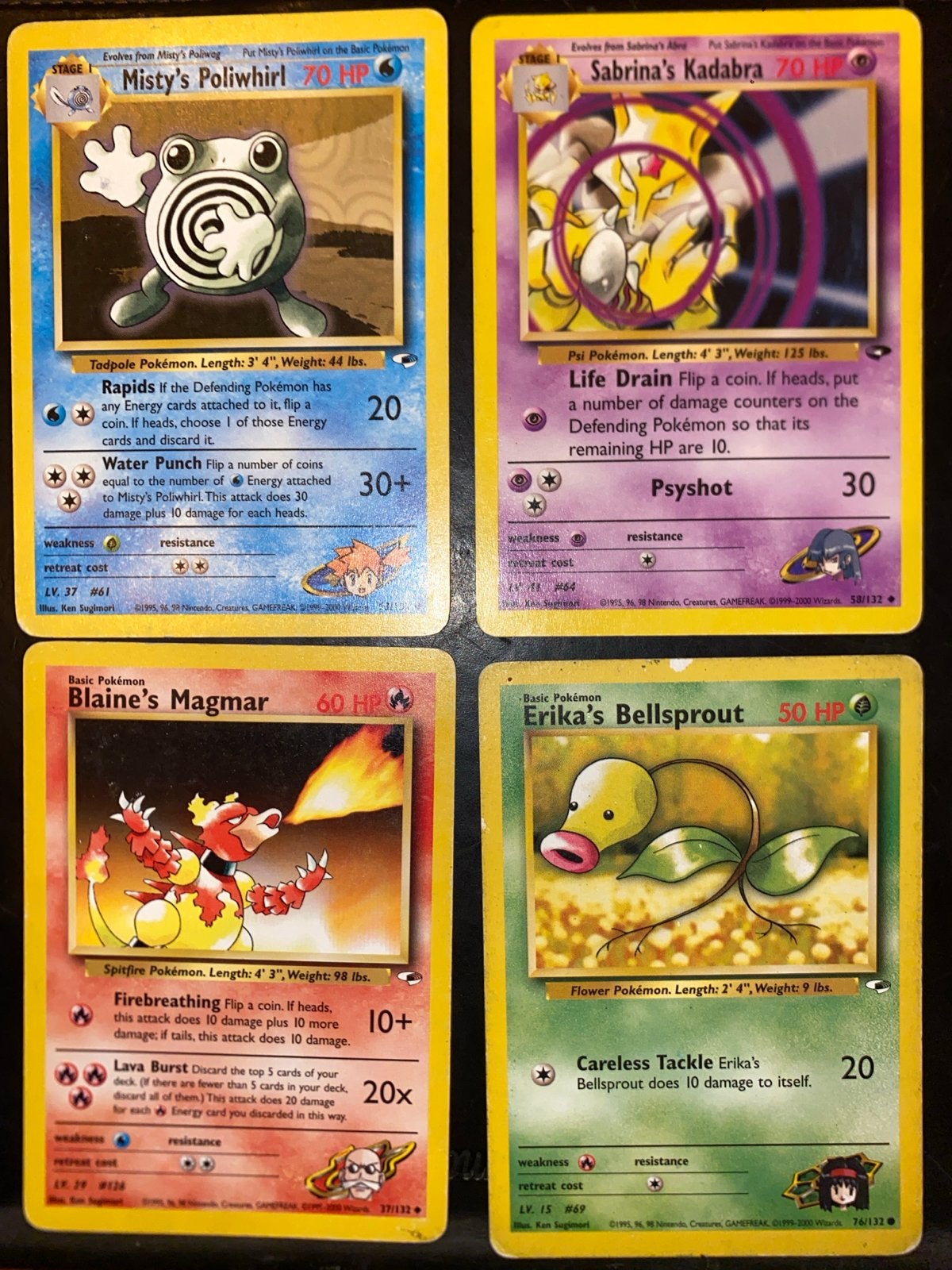 Pokémon Kaarten: Misty's Poliwhirl, Sabrina's Kadabra, Blain, Ophalen, Meerdere kaarten