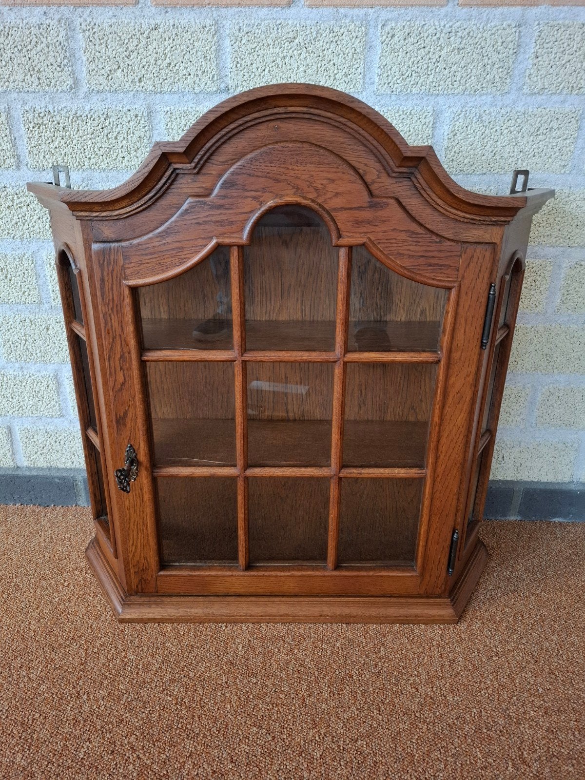Antiek Eiken Wandkastje met Glasdeur, Ophalen, Eikenhout, Klassiek, Antiek, 50 tot 100 cm