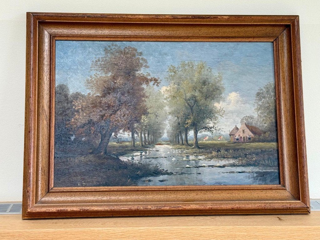 Schilderij- origineel - Herman Sanders, Antiek en Kunst, Ophalen, Paneel, Landschap, Olieverf