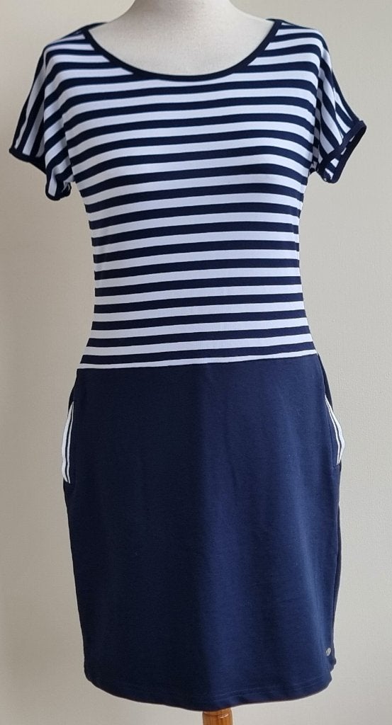 Angelle Milan donkerblauw/wit jurkje mt. M, Kleding | Dames, Angelle Milan, Blauw, Ophalen of Verzenden, Zo goed als nieuw