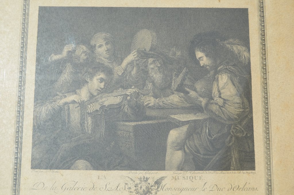 Franse gravure 'La Musique' coll. le Duc d'Orleans 1786, Antiek en Kunst, Kunst | Etsen en Gravures, Dagelijks leven, 35 cm, Ophalen of Verzenden