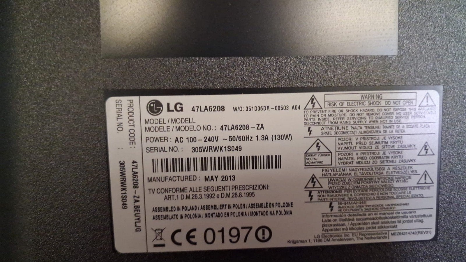 let op scherm kapot LG 47LA6208 Smart TV - Full HD LED, Ophalen, 50 Hz, 100 cm of meer, Full HD (1080p)