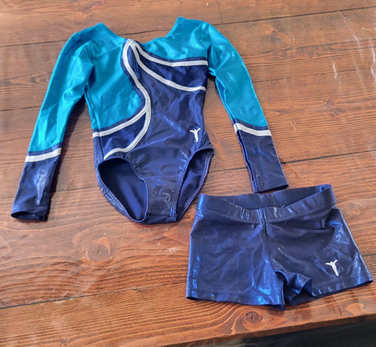 Turnpakje en bijpassend broekje - Maat 128 /140, Blauw, Overige typen, Zo goed als nieuw, Kindermaat 122 t/m 140