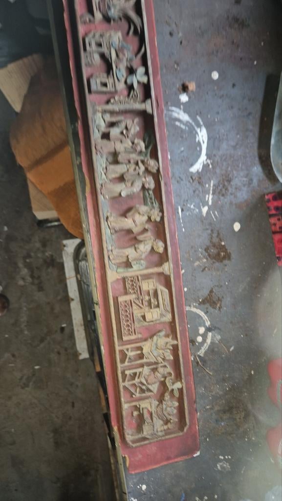 Antiek Chinees houtsnijwerk paneel, handgesneden, Ophalen of Verzenden