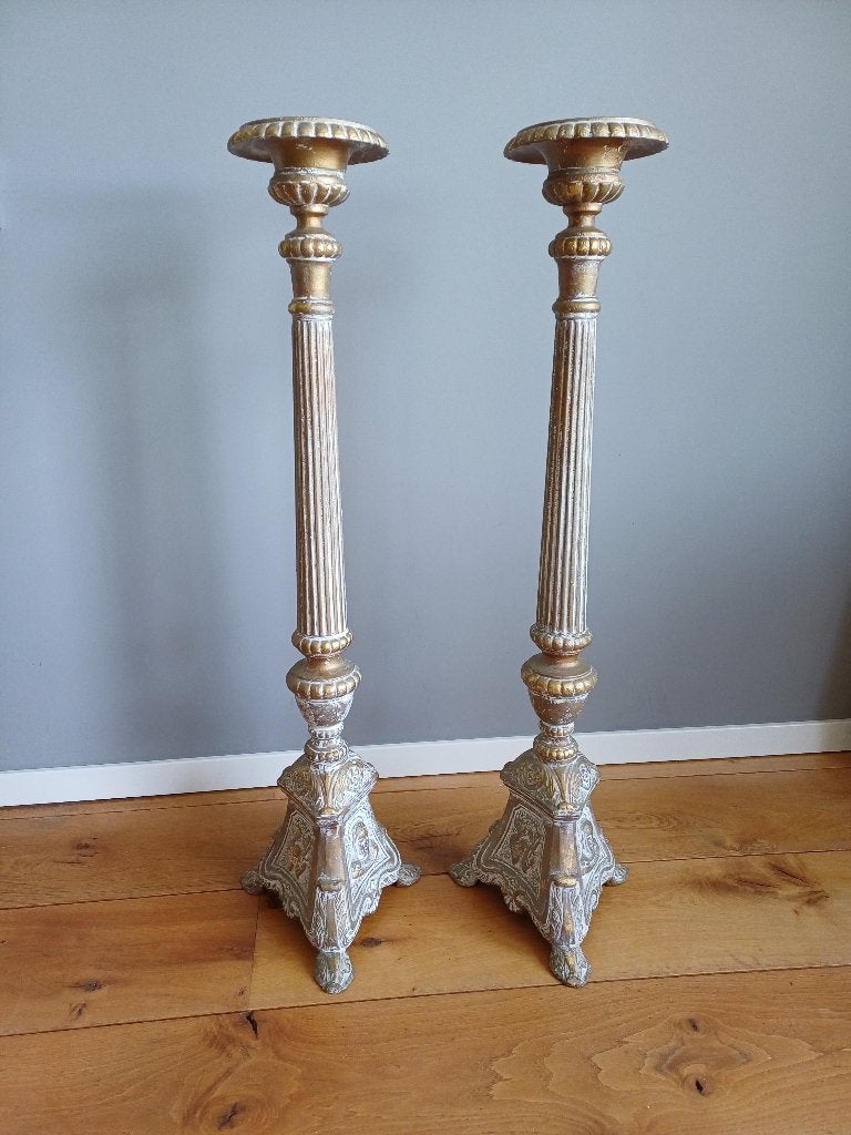 +/- 28 Kilo Oude Kerk Kandelaars , 100 cm hoog voor € 450, Ophalen