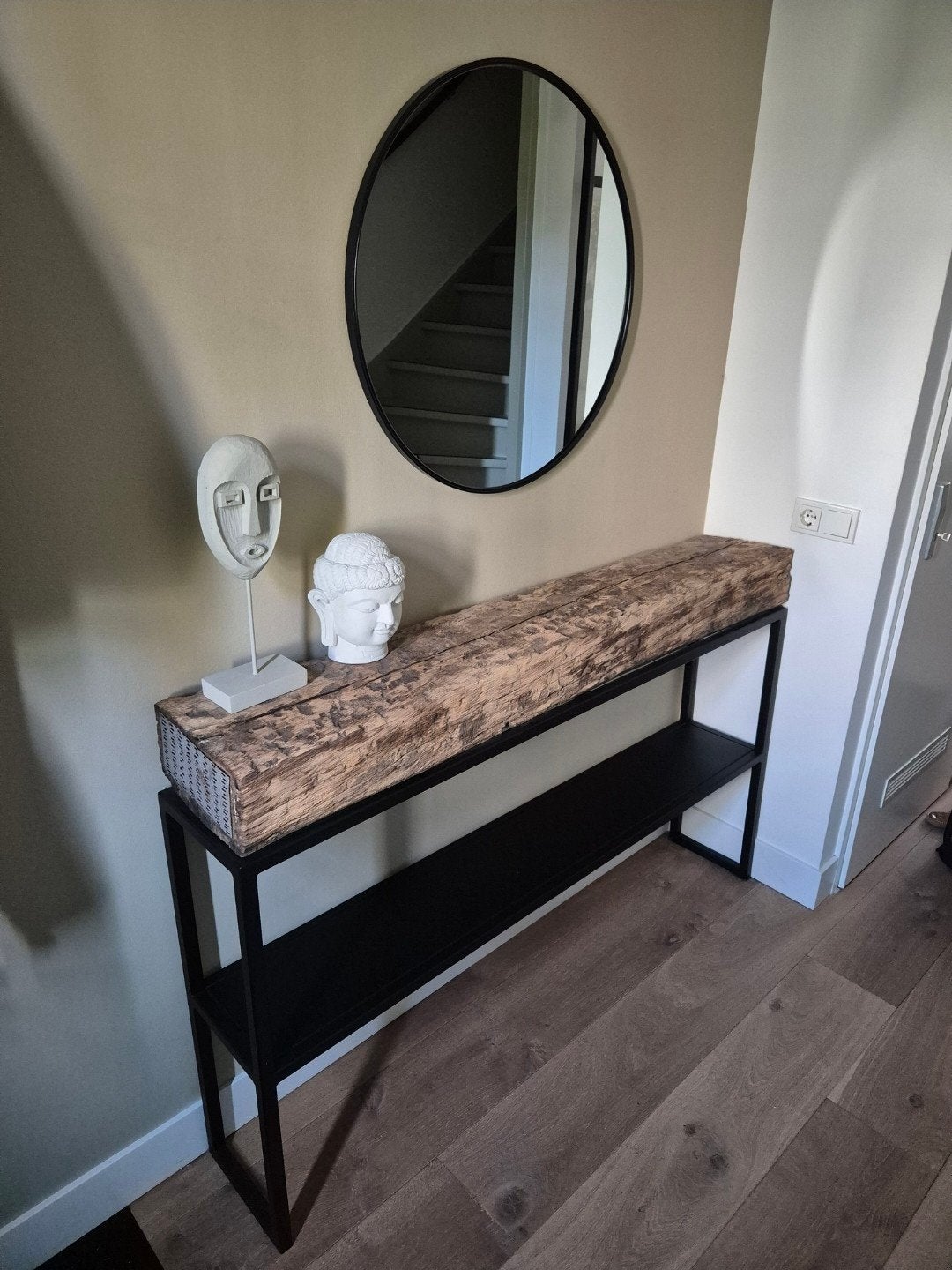 Industriële sidetable met oude spoorbiels, Ophalen, 25 tot 50 cm, Rechthoekig, 100 tot 150 cm