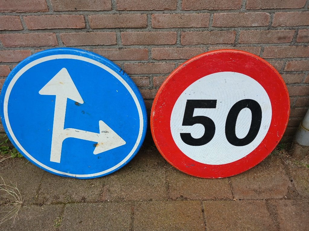 Verkeersbord, Ophalen, Gebruikt, Reclamebord