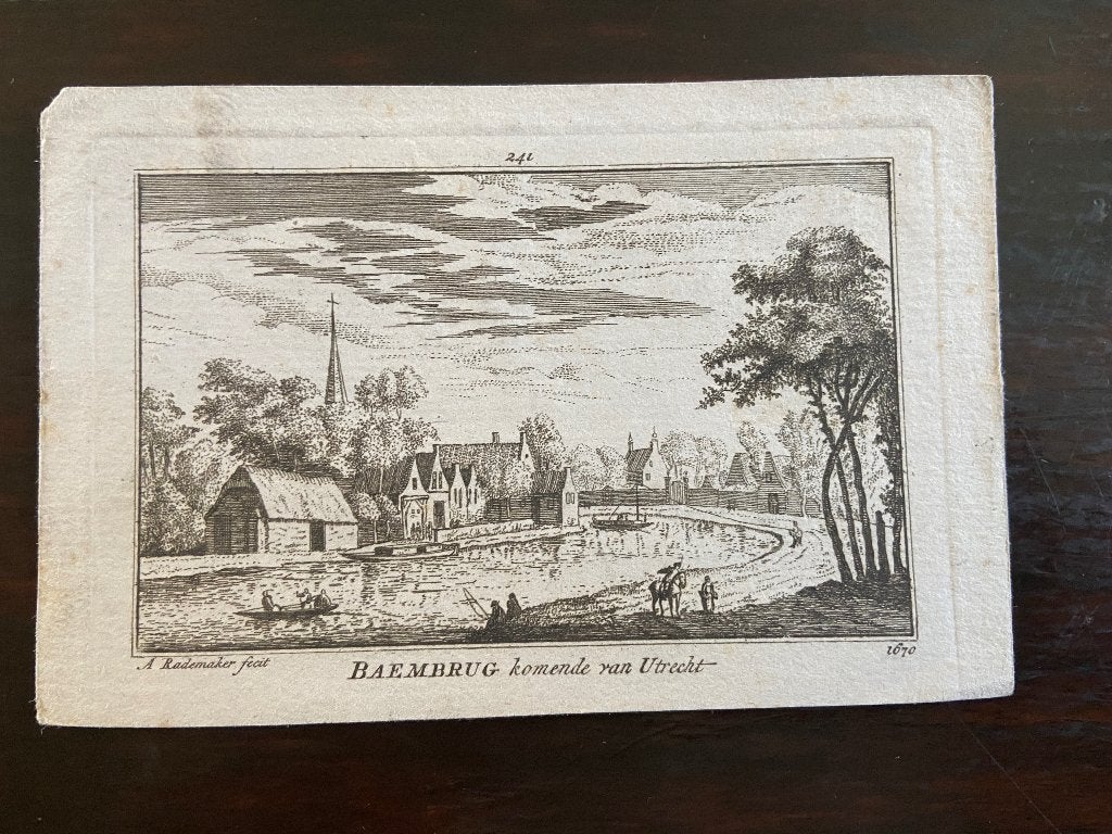Baembrug, koper-gravure van Utrecht langs de Vecht uit 1670., Antiek en Kunst, Kunst | Etsen en Gravures, Stadsgezicht, Ophalen of Verzenden