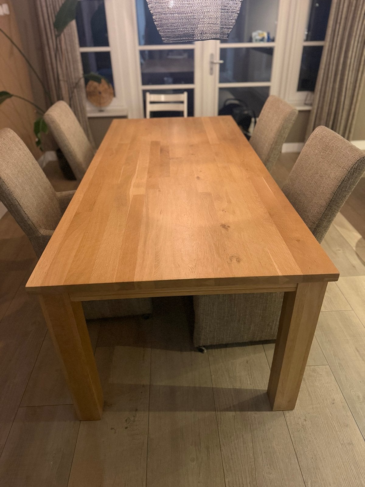 Gratis: Eiken eettafel (220x100) met 4 stoelen op wieltjes, Huis en Inrichting, Tafels | Eettafels, Ophalen, Gebruikt, 100 tot 150 cm