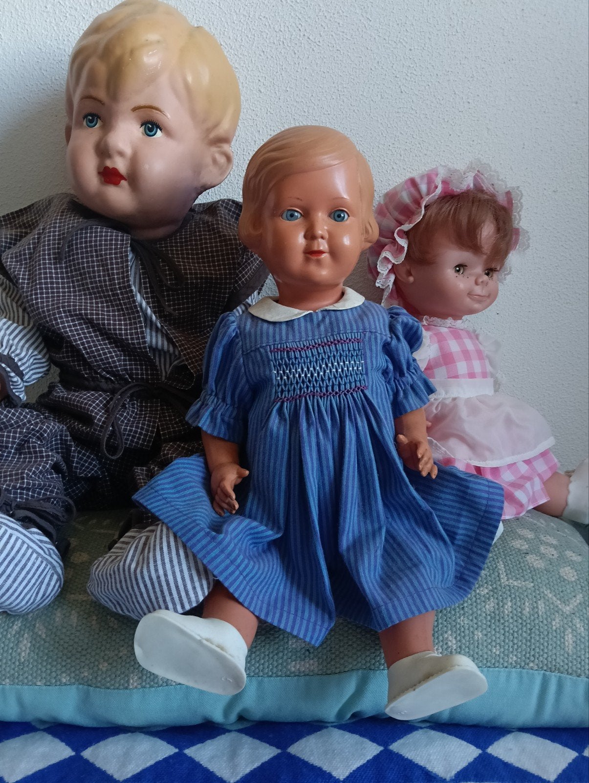 Vintage Schildpad pop - Jaren '50 - Blauw Jurkje, Verzamelen, Ophalen of Verzenden, Zo goed als nieuw, Babypop