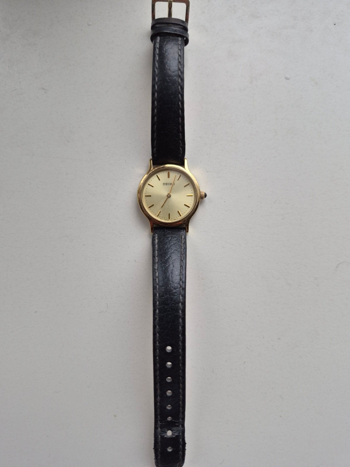 Elegant Seiko Polshorloge Goudkleurig met Zwart Leren Bandj, Sieraden, Tassen en Uiterlijk, Polshorloge, Ophalen of Verzenden