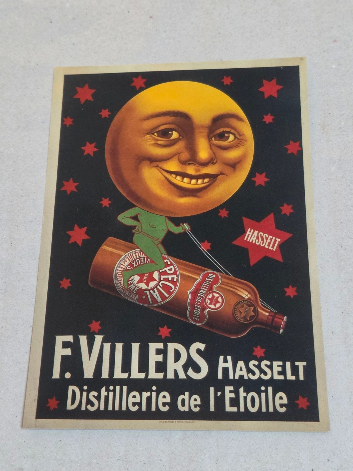 Vintage reclamekaart F. Villers  Distillerie de l'Etoi, Ophalen of Verzenden, 1920 tot 1940, Gelopen, Limburg