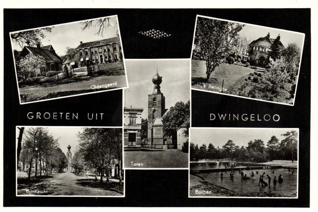 Groeten uit Dwingeloo - 5 afb o.a. Brinkzicht - 1966 gelopen, Ophalen of Verzenden, 1960 tot 1980, Gelopen, Drenthe