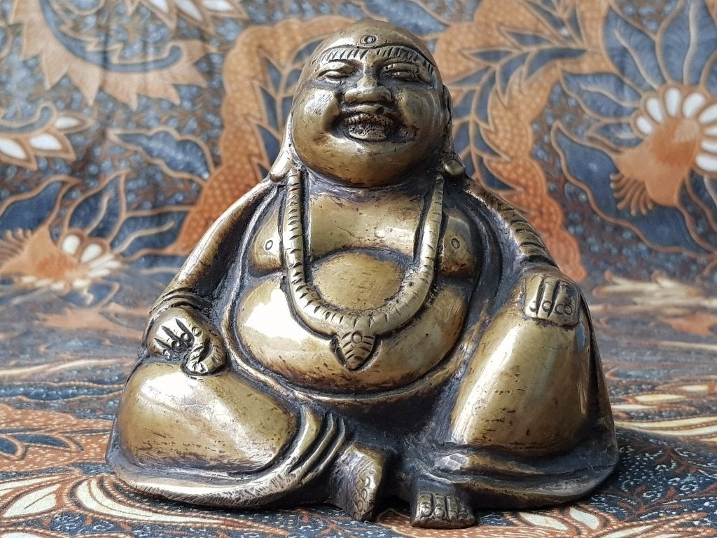 Mooi zwaar antiek Chinees brons beeldje van Boeddha 9,7 cm., Antiek en Kunst, Handgemaakt, Ophalen of Verzenden, China, Brons