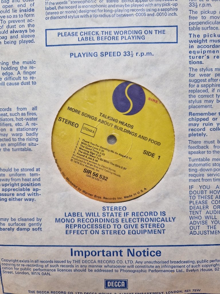 Talking Heads – More Songs About Buildings And Food, Ophalen of Verzenden, Gebruikt, Overige formaten, Poprock