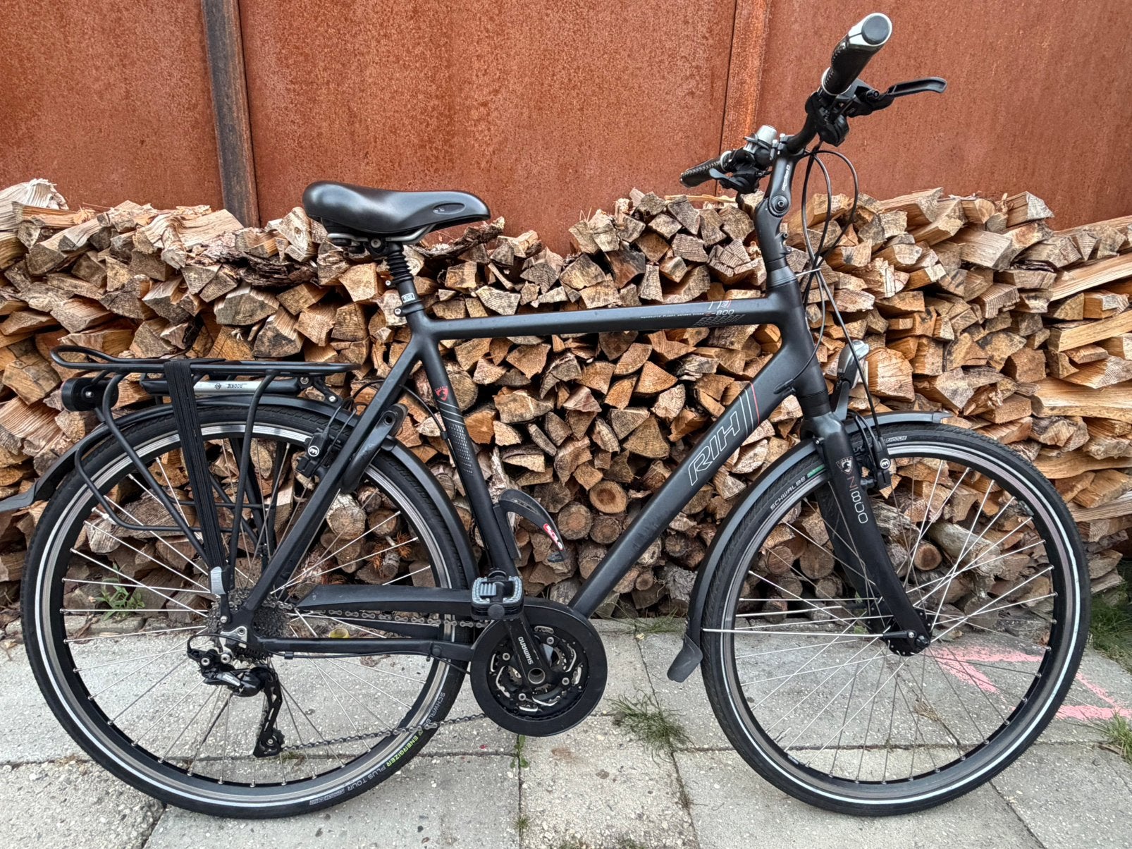 RIH Z800, heren fiets, mat zwart, 60 inch, Gebruikt, Velgrem, Versnellingen, 57 tot 61 cm